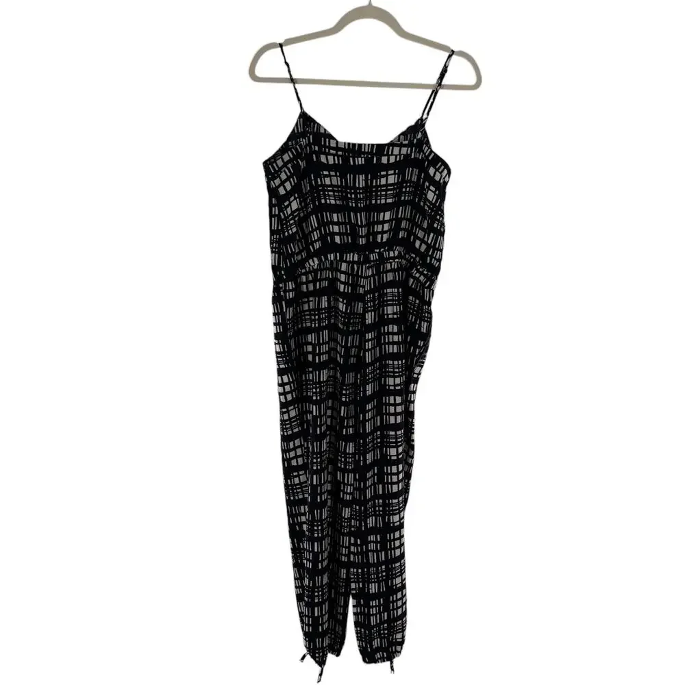 Madewell Navy Blue Brushstroke Plaid Sleeveless Ankle Tie Jumpsuit - Picture 5 of 11